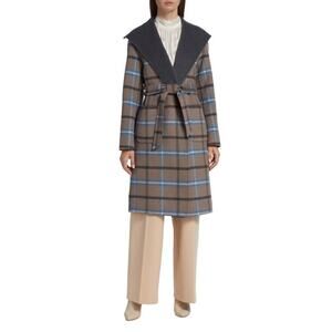 NWT ELIE TAHARI Oversized Wallace Plaid Wrap Belted Coat Size Small, X-Small